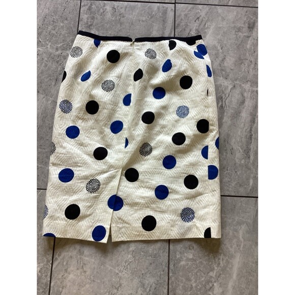 Talbots Cream Blue Polka Dot High Waist Pencil Skirt 6 Cotton - Picture 2 of 4